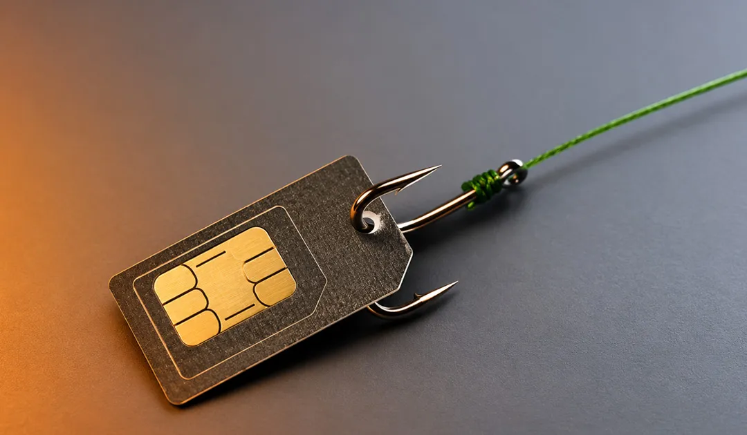 Tarjeta SIM atrapada en un anzuelo como representación del phishing
