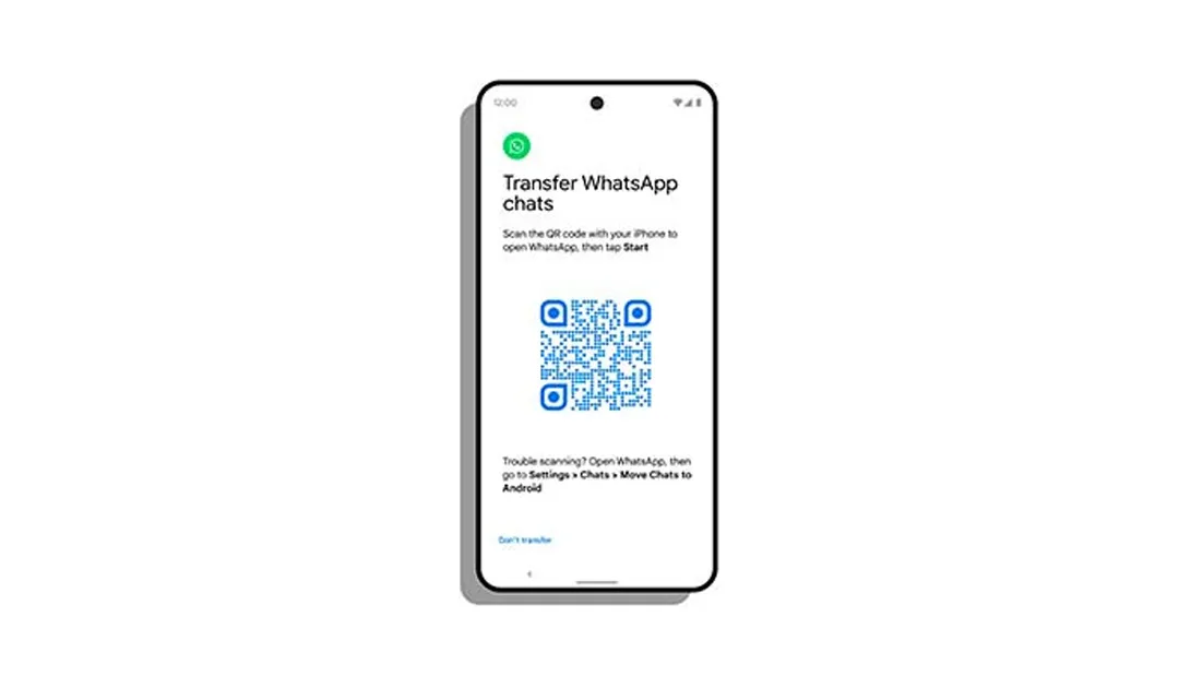 Pantalla para transferir chats de WhatsApp con código QR