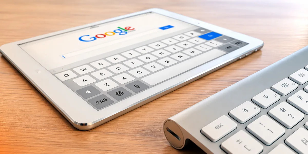 Tablet con el buscador de Google y un teclado