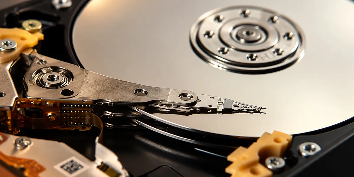 Interior de un disco duro utilizado para almacenar datos