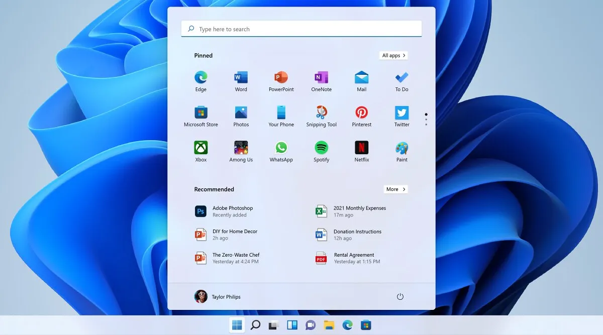 Menú Inicio de Windows 11