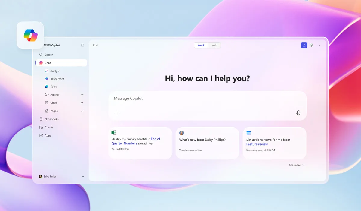 Interfaz de Microsoft Copilot con funciones de inteligencia artificial integrada en Windows