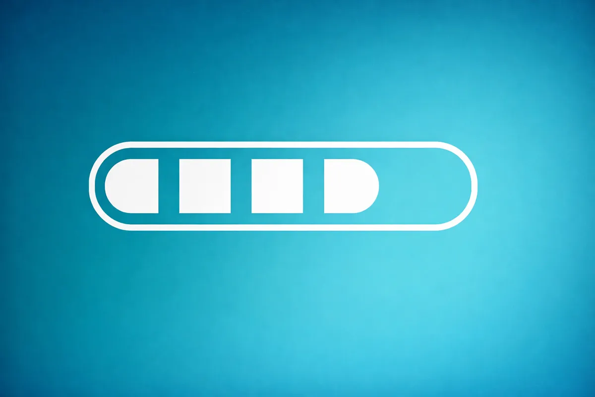 Icono minimalista de barra de carga blanca sobre fondo degradado azul turquesa