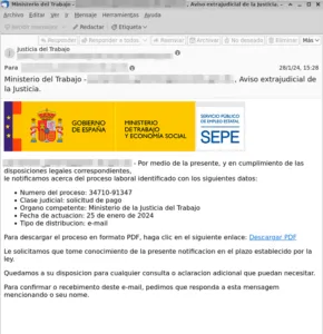 Correo falso que suplanta al SEPE