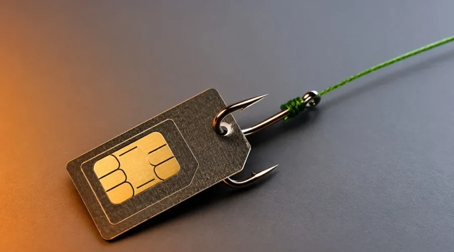 Tarjeta SIM atrapada en un anzuelo como representación del phishing