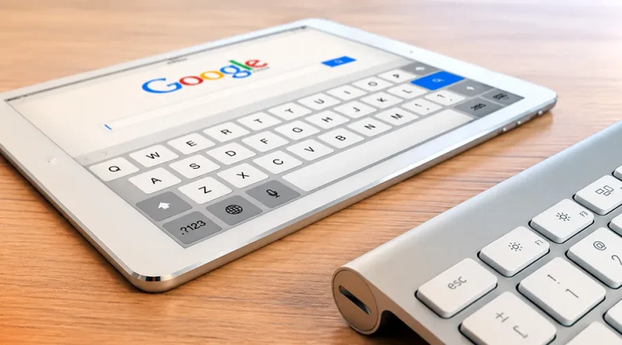 Tablet con el buscador de Google y un teclado