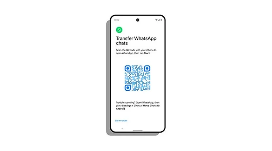 Pantalla para transferir chats de WhatsApp con código QR