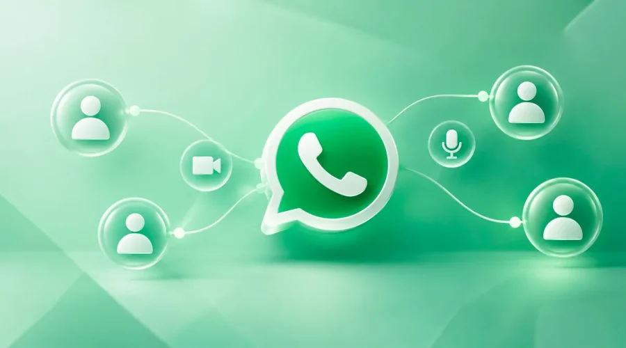 Logotipo de WhatsApp conectado con iconos de participantes