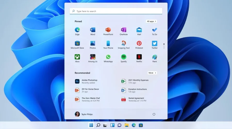 Menú Inicio de Windows 11
